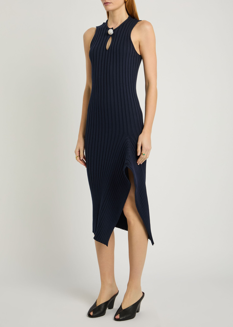 Stella Mccartney Ribbed Cotton Midi Dress In Blue