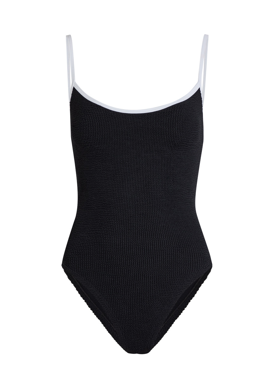 Hunza G Pamela Contrast Crinkle Swimsuit - Blue And White - One Size