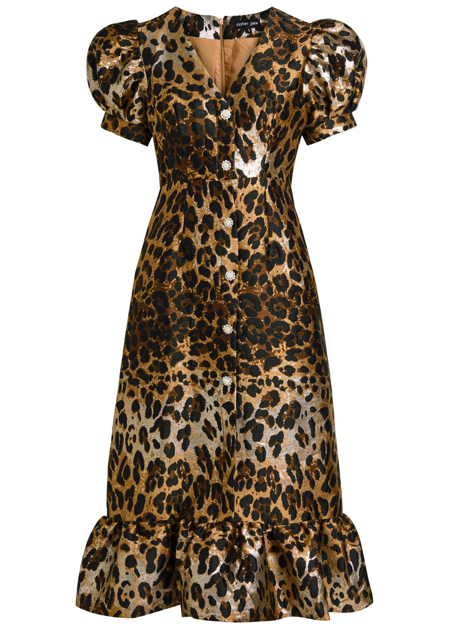 Sister Jane Suite Leopard-jacquard Woven Midi Dress - 6 (UK6 / XS)