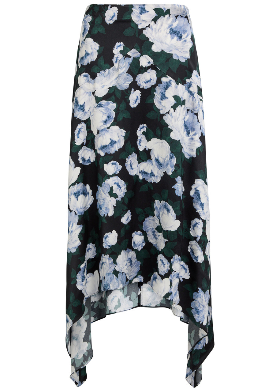 Stella Mccartney Bunch of Roses Asymmetric Floral-print Satin Midi Skirt - Multicoloured 1 - 42 (UK10 / S)