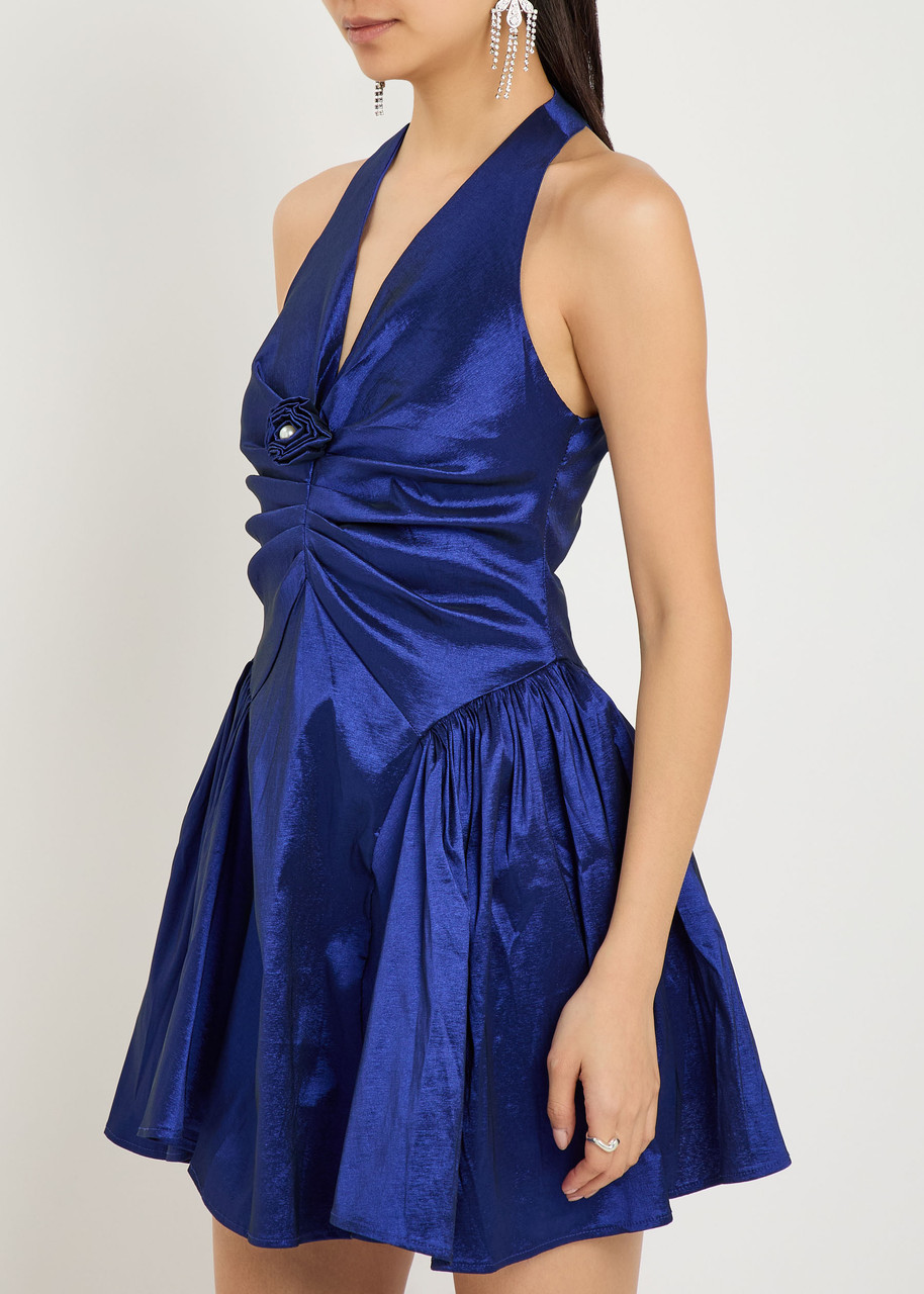 Sister Jane Marylin Ruched Taffeta Mini Dress In Blue