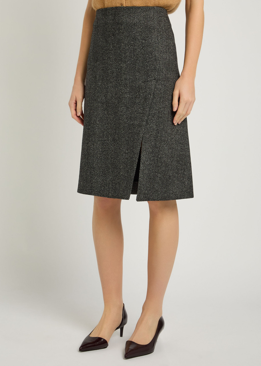 Stella Mccartney Herringbone Wool Knee-length Skirt In Gray