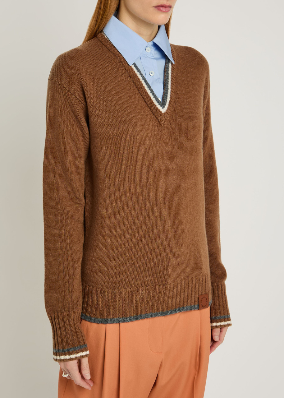 Stella Mccartney Shirt-effect Wool Jumper In Brown