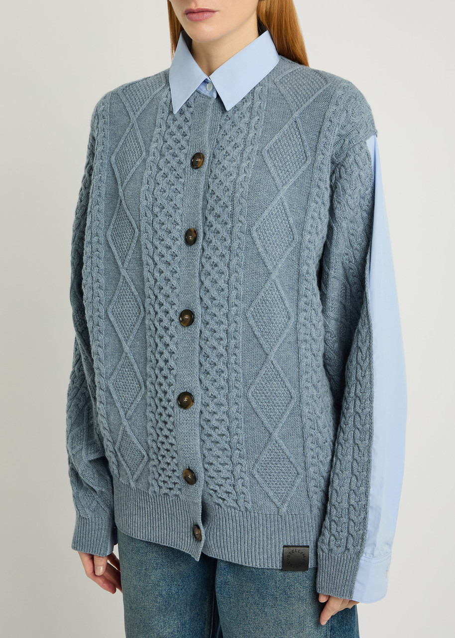 Stella Mccartney Cardigan-effect Wool And Cotton-poplin Shirt In Blue