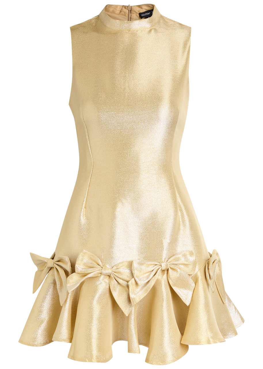 Sister Jane Shimmy Bow-appliqud Lam Mini Dress - Gold - 8 (UK8 / S)