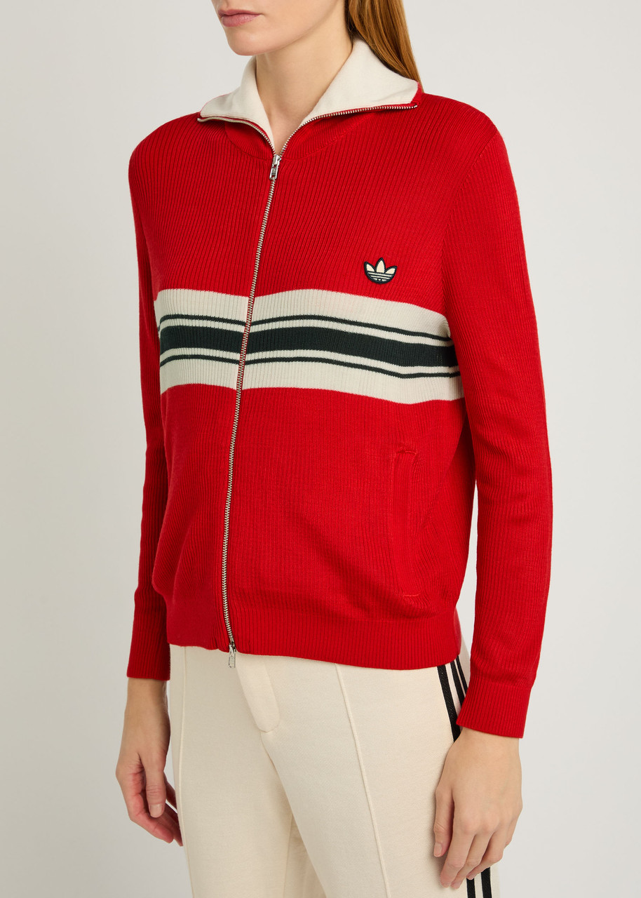 Adidas Originals Adidas X Wales Bonner X Wales Bonner Stripe-intarsia Knit Cardigan In Red