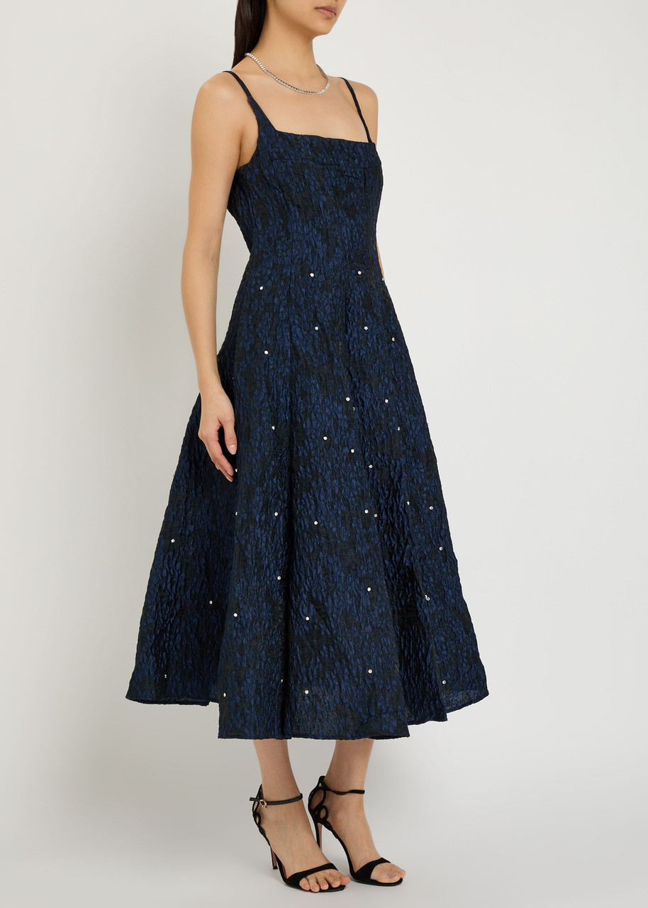Sister Jane Maison Gem Crystal-embellished Cloqué Midi Dress In Blue