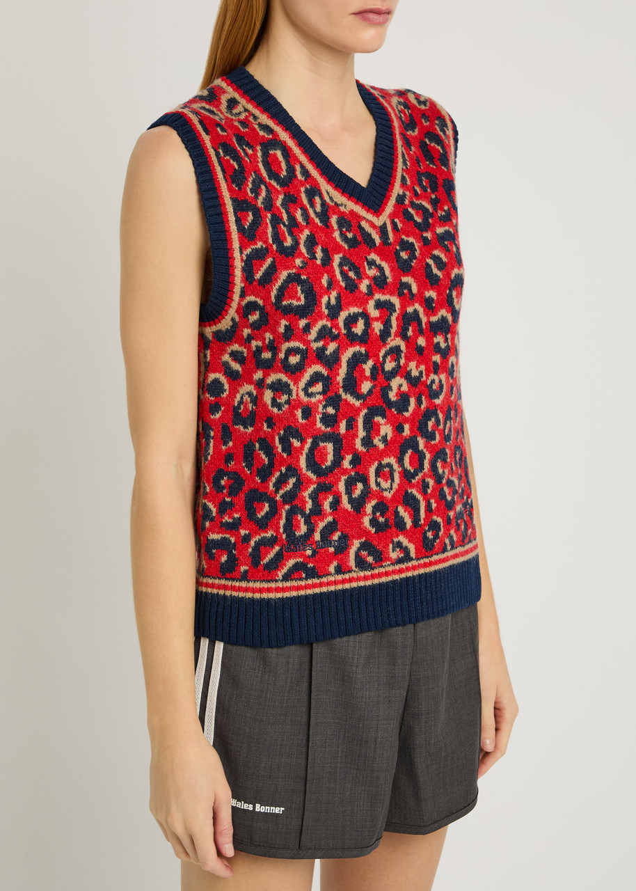 Adidas Originals Adidas X Wales Bonner X Wales Bonner Leopard-intarsia Knit Vest In Multi