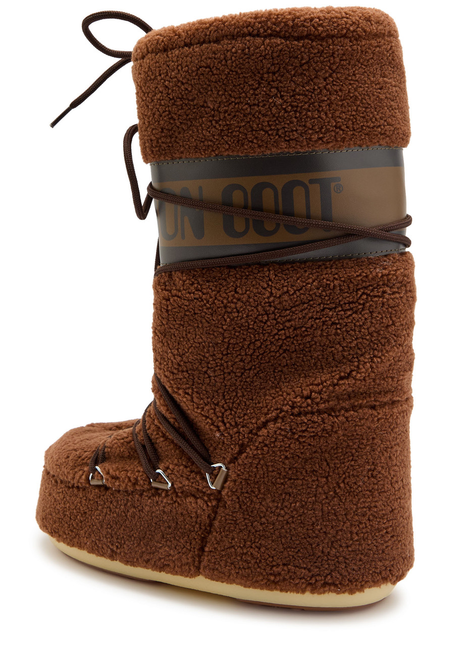 Moon Boot Icon Faux Leather-trimmed Fleece Snow Boots In Brown