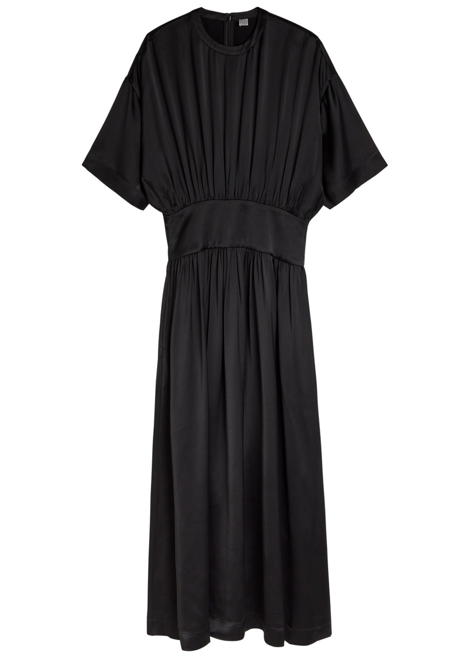 Totême Toteme Draped Satin Maxi Dress In Black