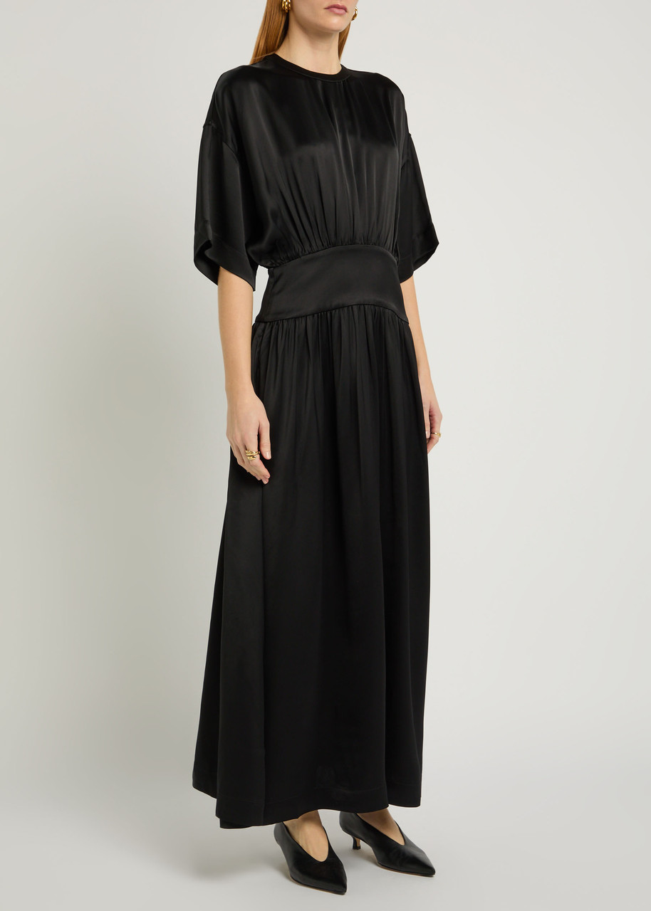Totême Toteme Draped Satin Maxi Dress In Black