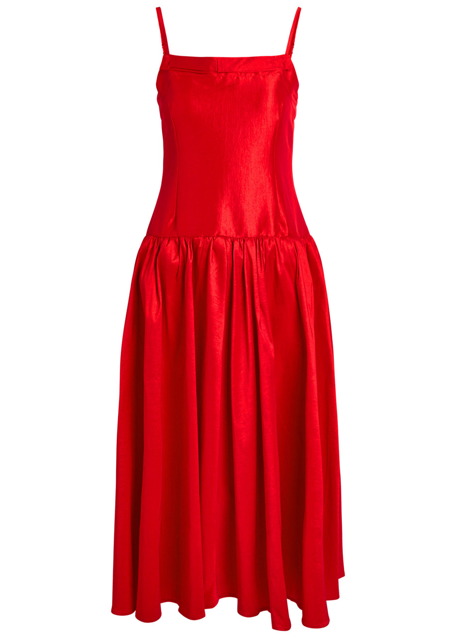 Sister Jane Quartet Taffeta Midi Dress In Red