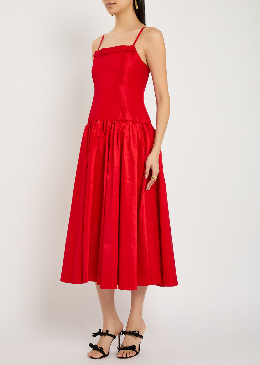 Sister Jane Quartet Taffeta Midi Dress In Red
