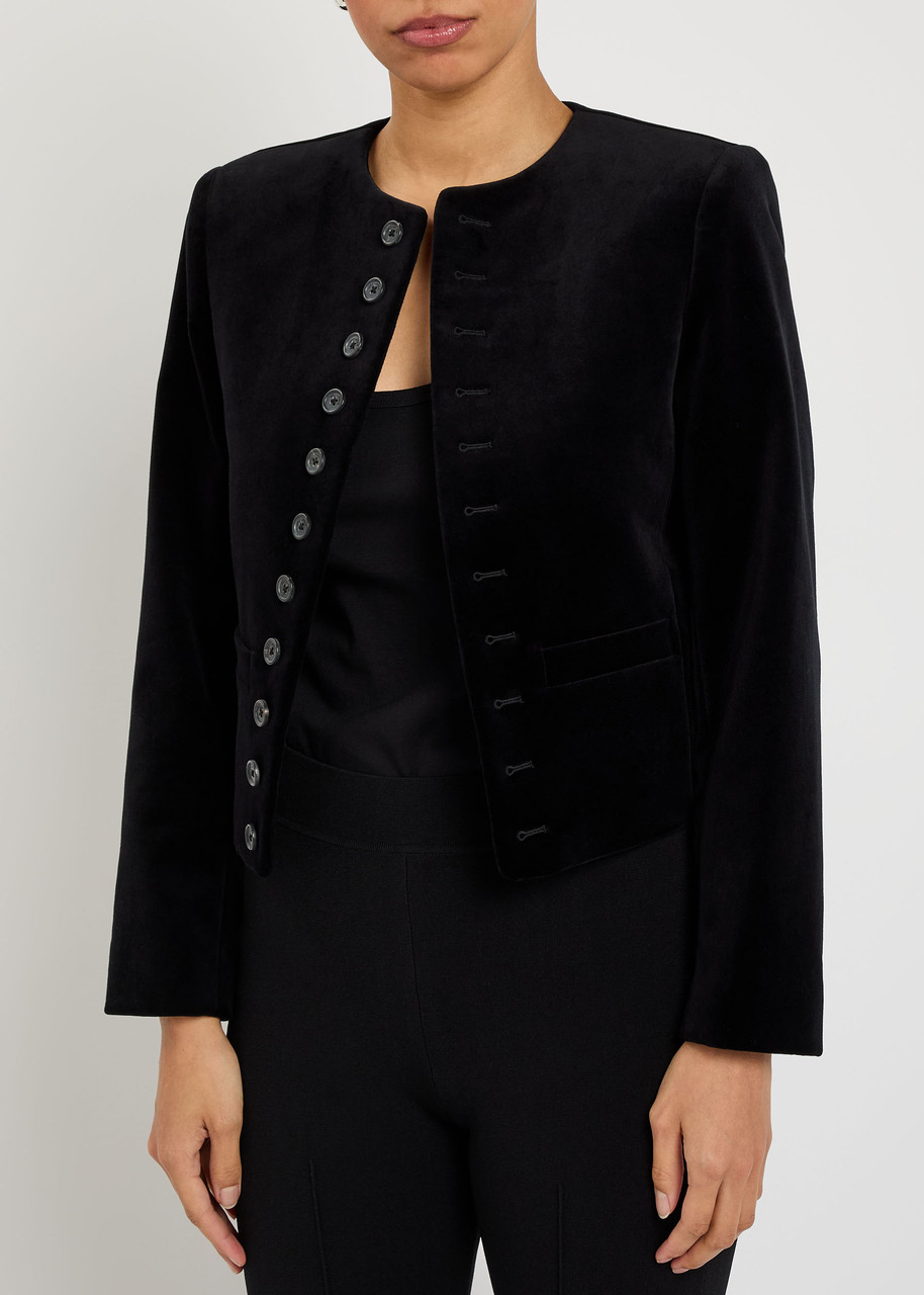 Nili Lotan Patti Cropped Velvet Jacket In Black