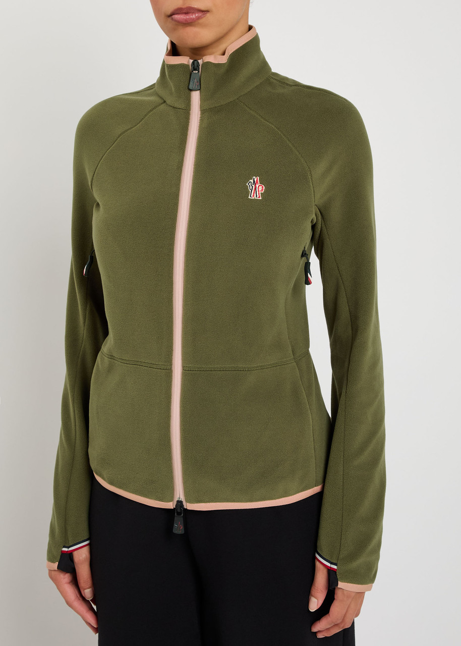 Moncler Logo-appliquéd Fleece Cardigan In Green