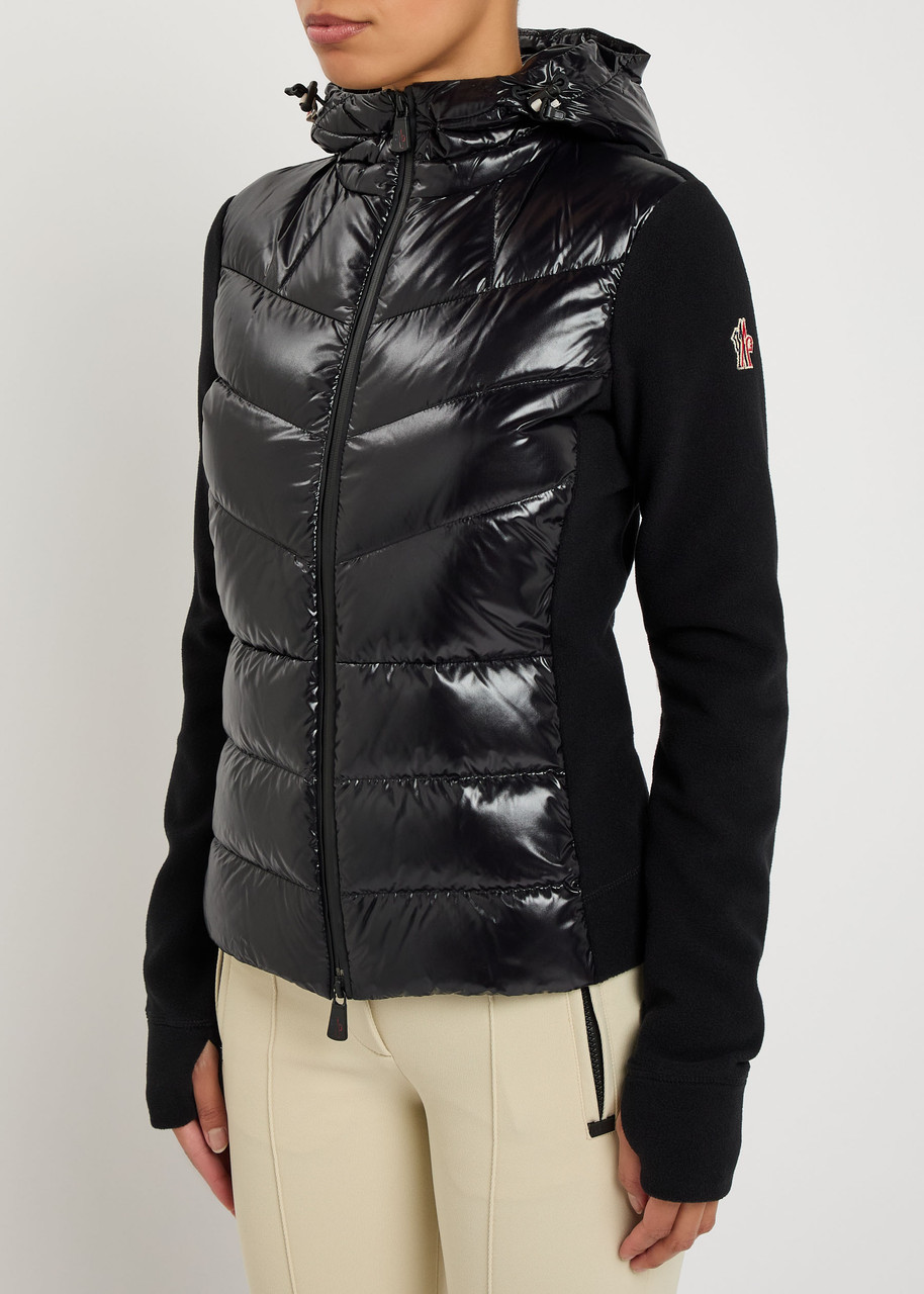 Moncler Logo-appliquéd Quilted Shell And Fleece Cardigan In Black