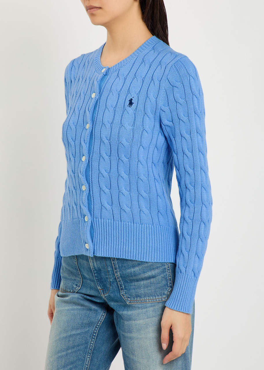 Polo Ralph Lauren Cable Knit Cotton Crew Neck Cardigan In New Litchfield Blue In Blue