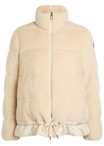 MONCLER ニット切替 フリース プルオーバー ベージュ M MONCLER Cedre padded teddy jacket | Harvey Nichols