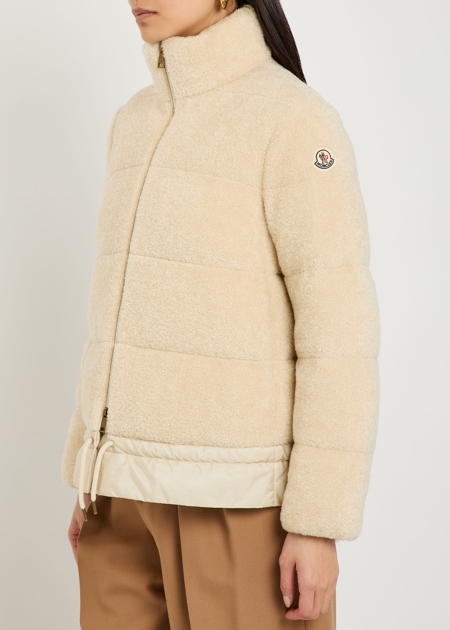 Moncler High Collar Padded Jacket Drawstring Hem In Neutral