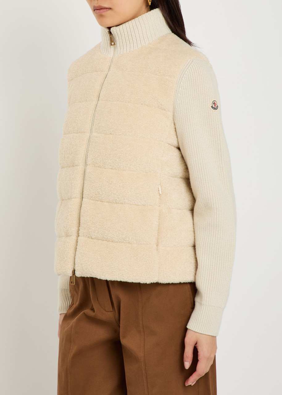  Moncler Quilted Wool And Teddy Cardigan - Cream - M (uk 12 / M) 