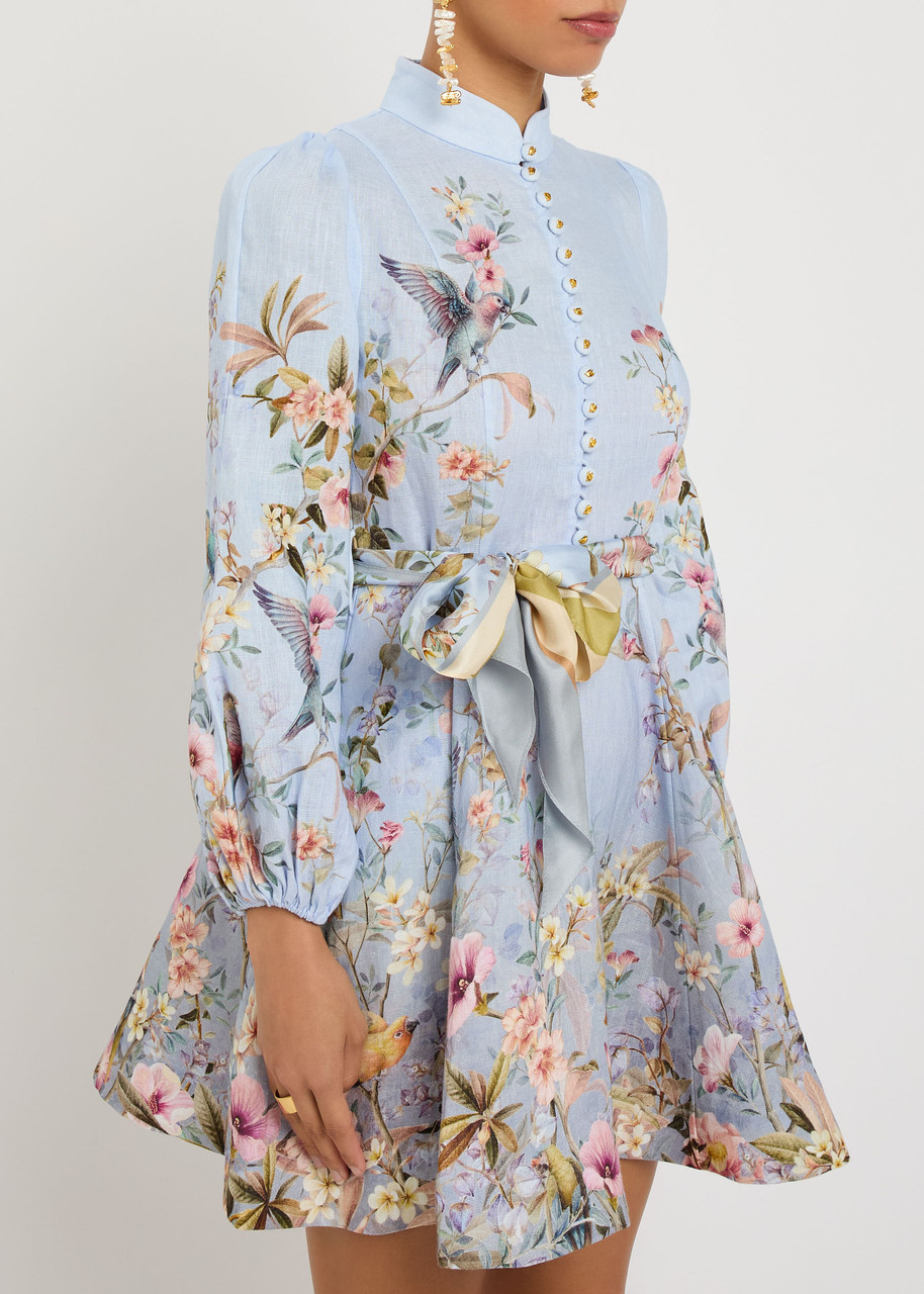 Zimmermann Rebellion Floral Linen Mini Dress In Blue