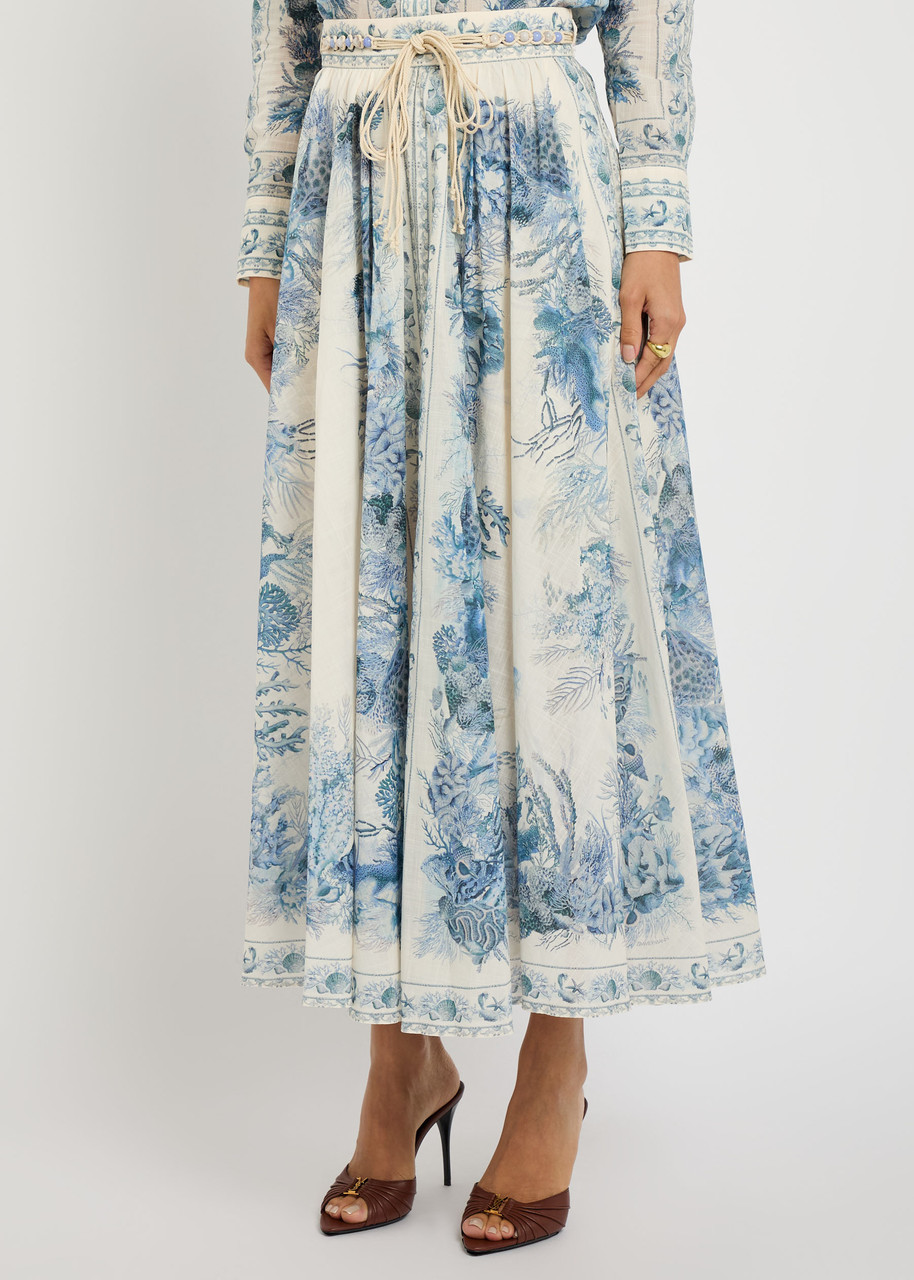 Zimmermann Wanderlust Printed Cotton Maxi Skirt In Blue