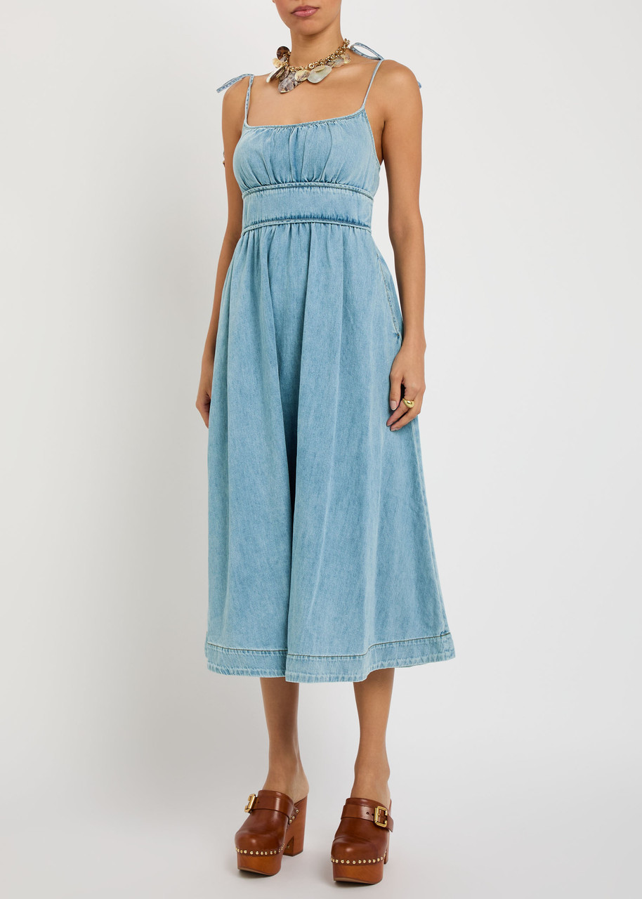 Zimmermann Wanderlust Denim Midi Picnic Dress In Blue