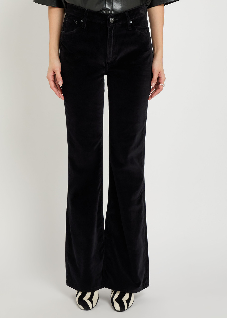 Rag & Bone Dahlia Flared-leg Velvet Trousers In Black