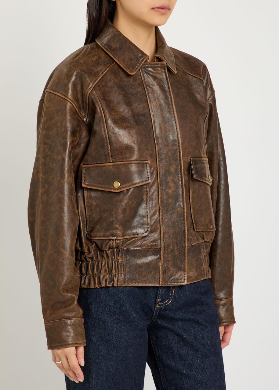 Reformation Daphne Panelled Leather Jacket In Brown
