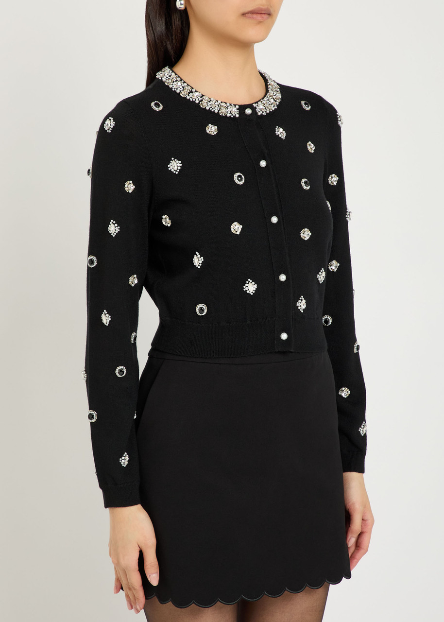 Alice And Olivia Alice + Olivia Dollie Embellished Stretch-wool Cardigan In Black