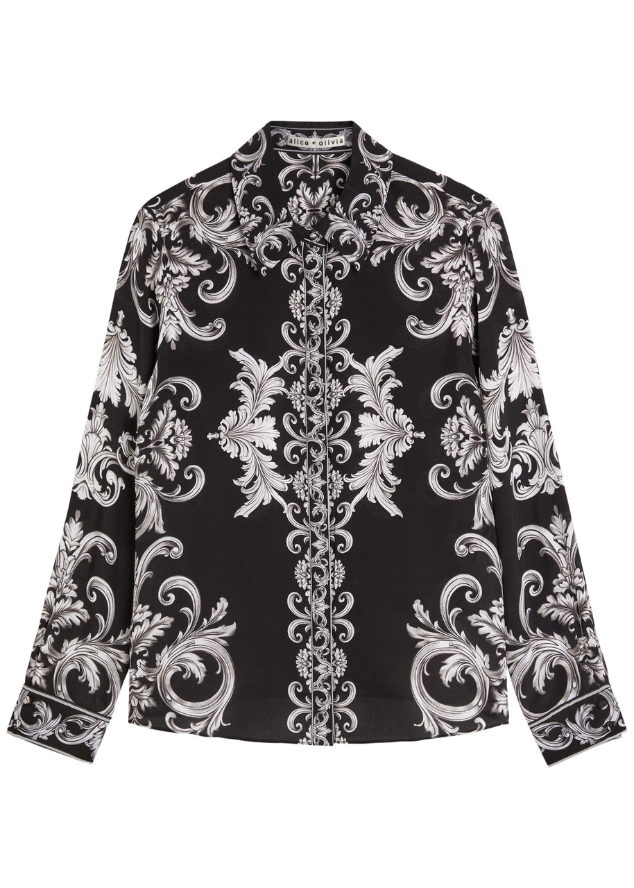 Alice And Olivia Alice + Olivia Willa Patterned Silk Shirt In Black
