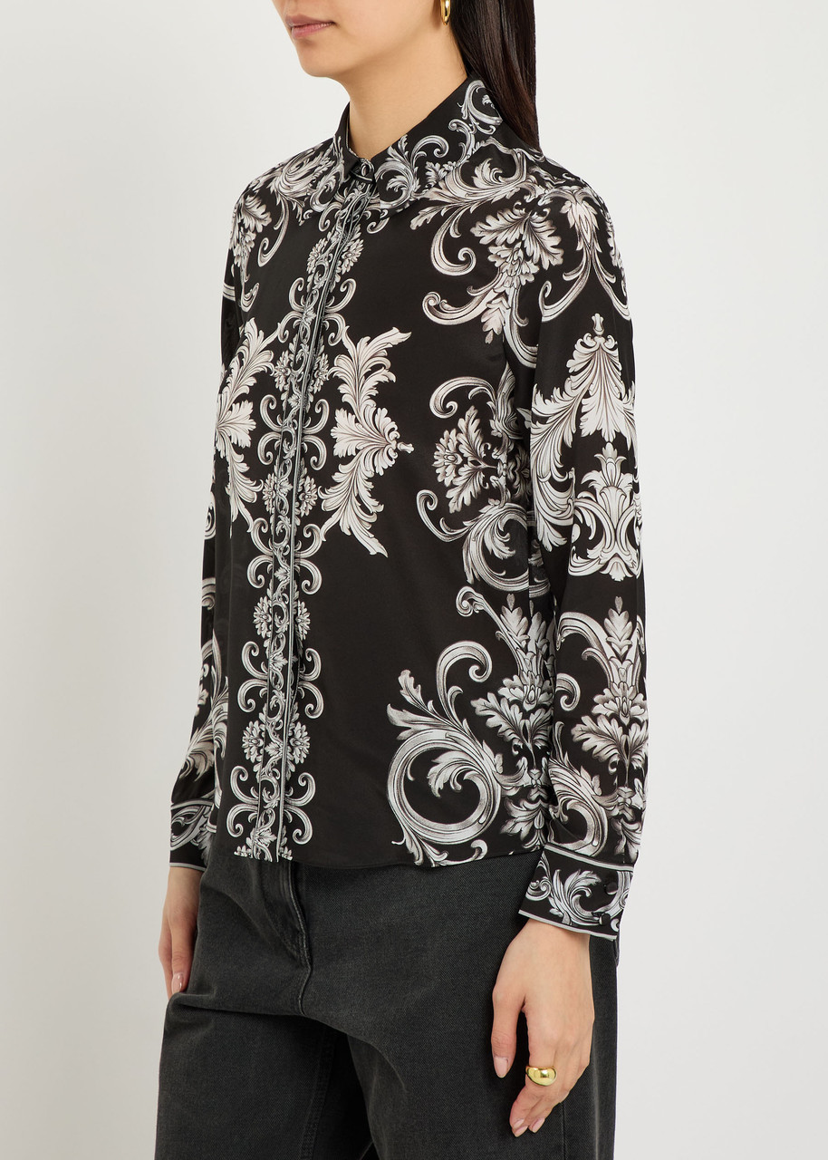 Alice And Olivia Alice + Olivia Willa Patterned Silk Shirt In Black