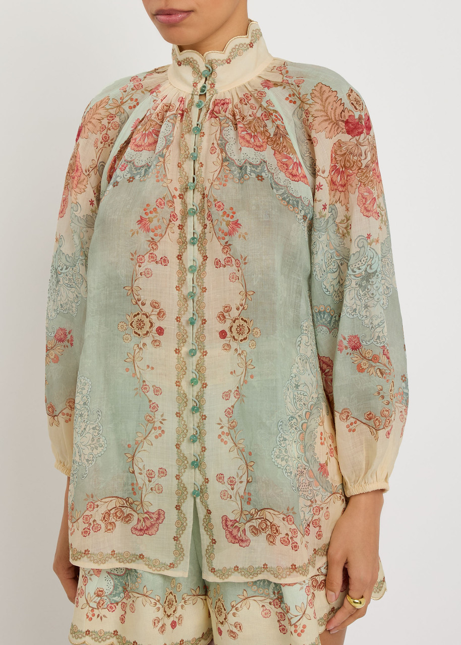 Zimmermann Daylight Printed Ramie Blouse In Multi