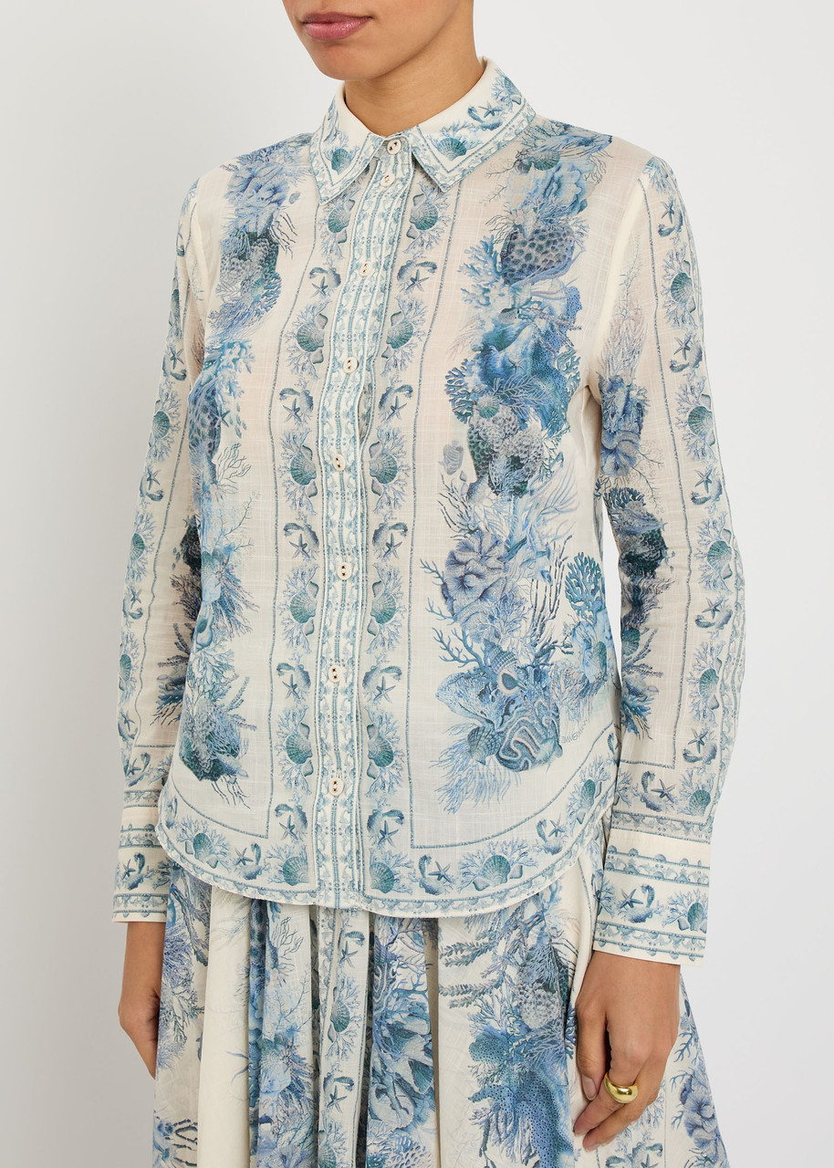 Zimmermann Wanderlust Printed Cotton Shirt In Blue
