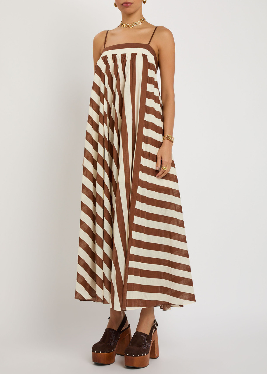 Zimmermann Daylight Striped Cotton Maxi Dress In White