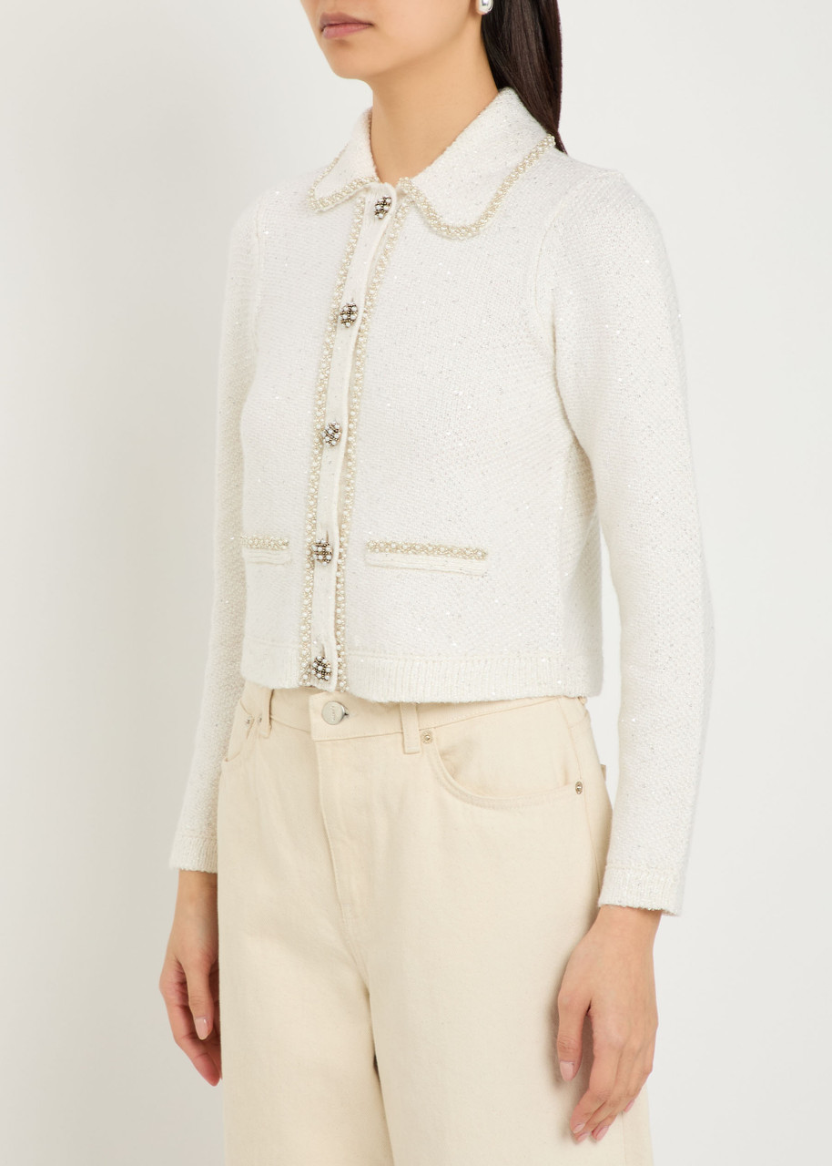 Alice And Olivia Alice + Olivia Noella Embellished Knit Jacket In Sand