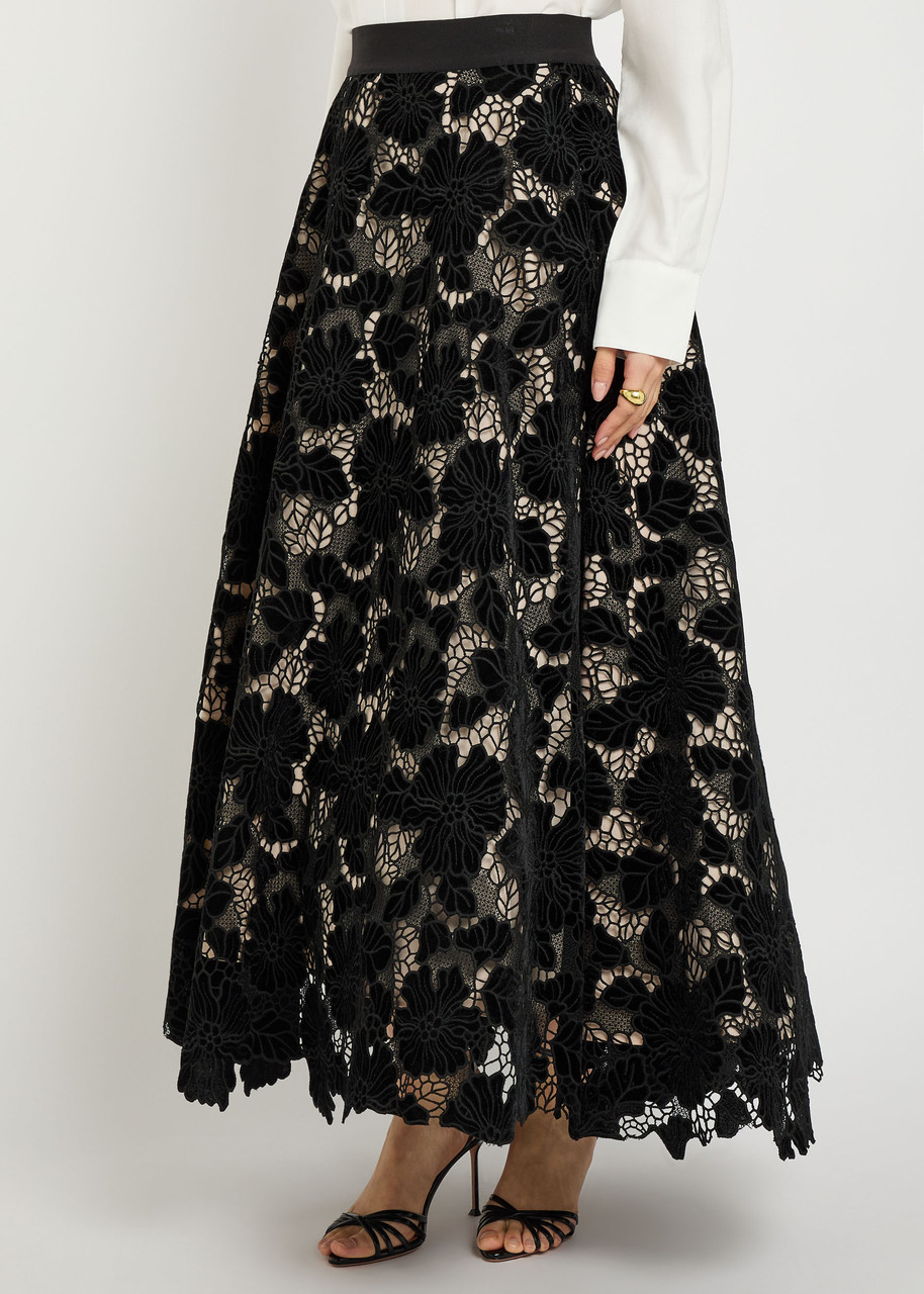 Alice And Olivia Alice + Olivia Lorena Cutwork Lace Maxi Skirt In Black