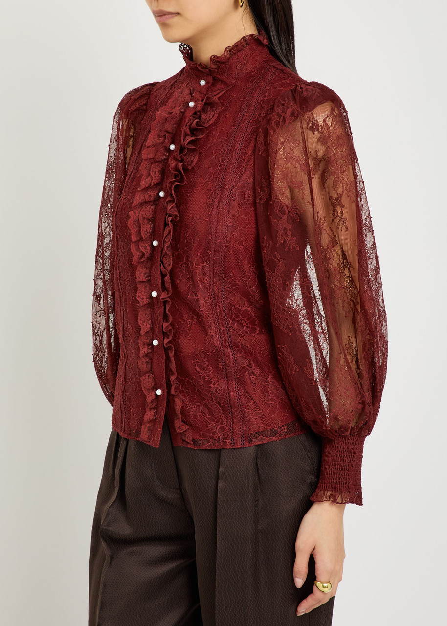 Alice And Olivia Alice + Olivia Eugenia Ruffled Lace Blouse In Red