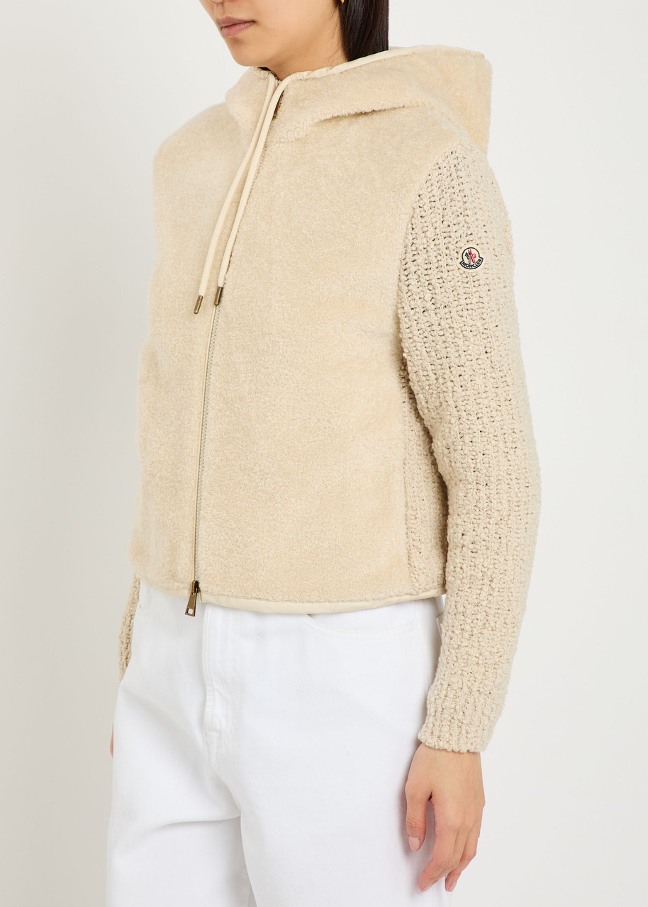 Moncler Hooded Wool-blend And Teddy Jumper In Neutral