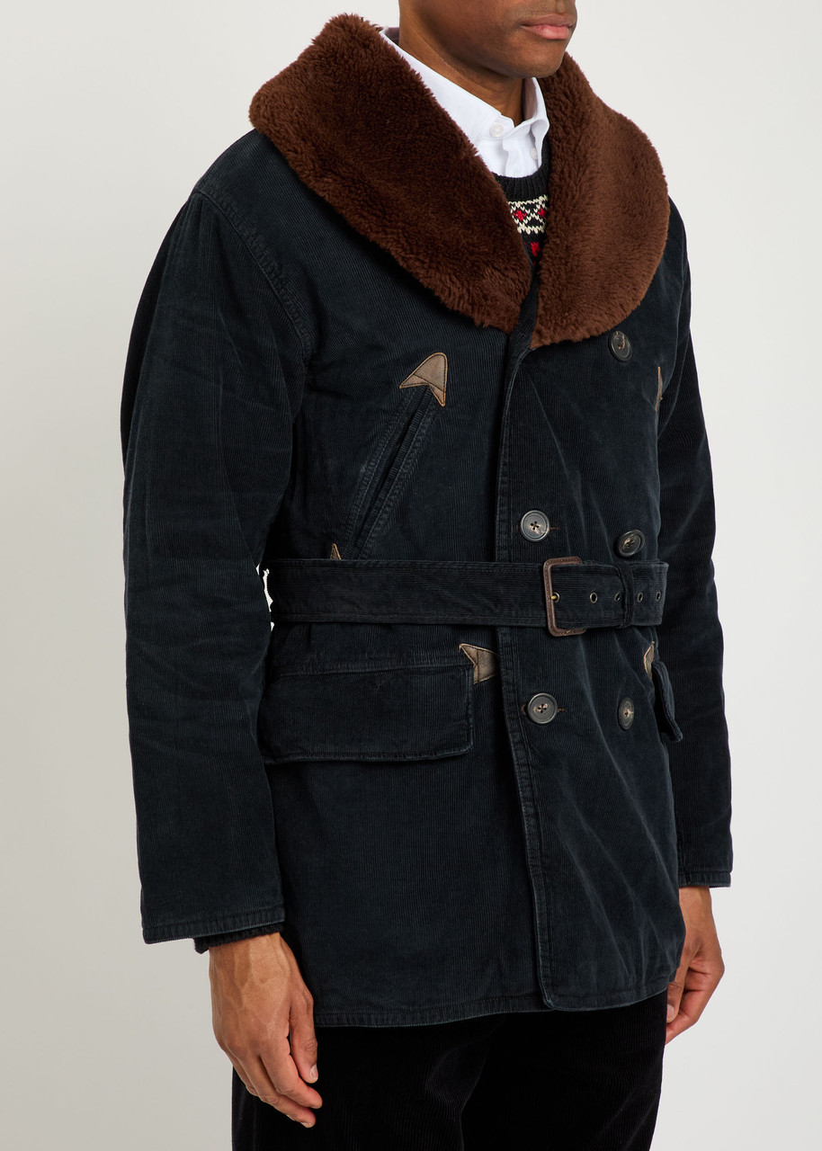 Polo Ralph Lauren Quilted Belted Corduroy Coat In Black