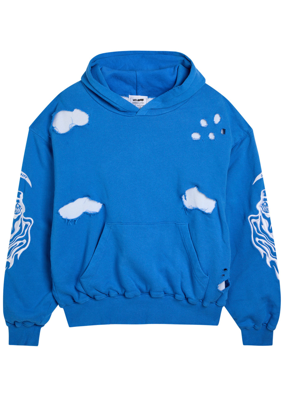Warren Lotas Serenity Reaper Distressed Detailed Hooded Cotton Sweatshirt In Blue