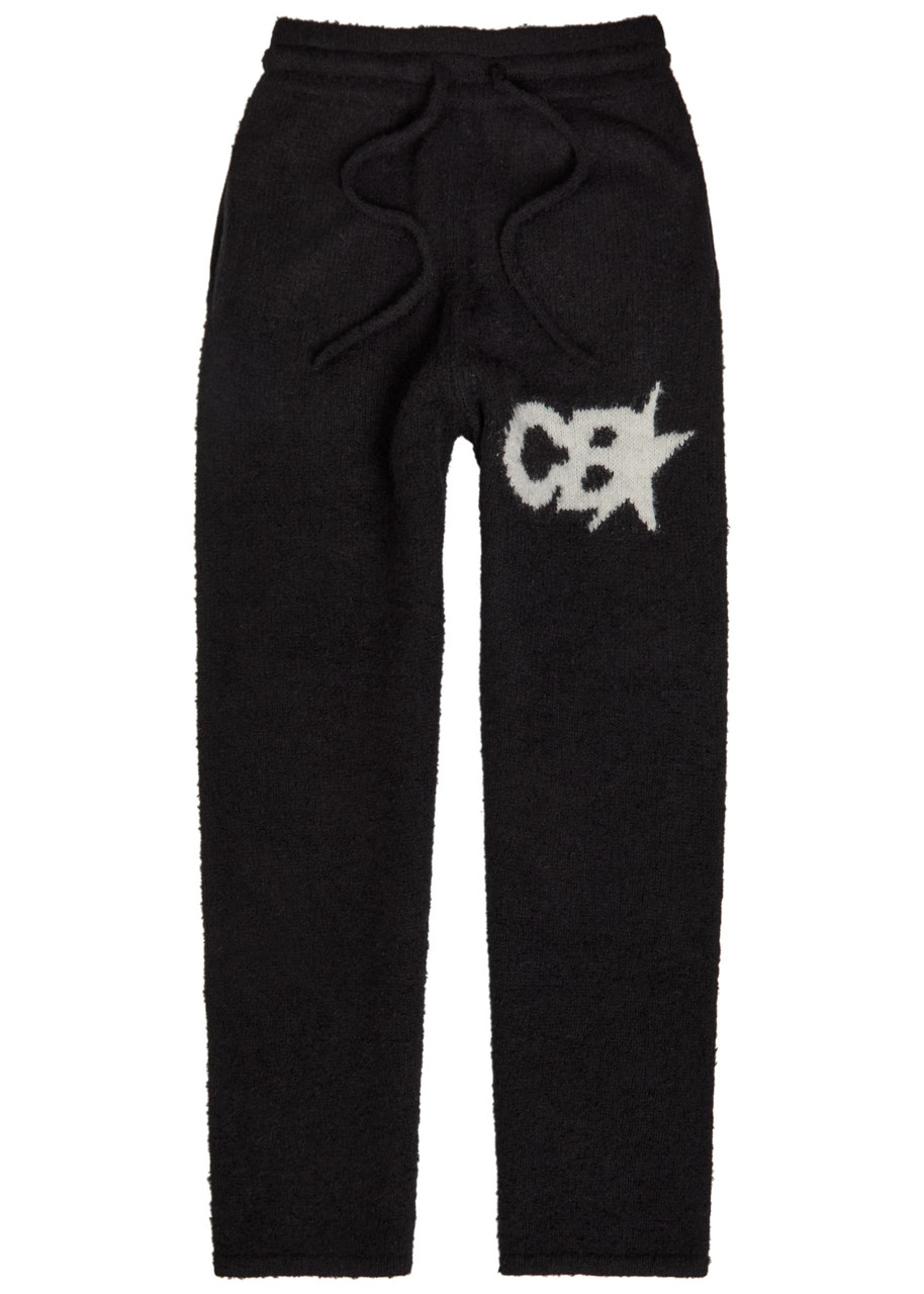 Cole Buxton Logo-intarsia Brushed Wool-blend Trousers – Black – S Cole Buxton Logo-intarsia Brushed Wool-blend Trousers – Black – S