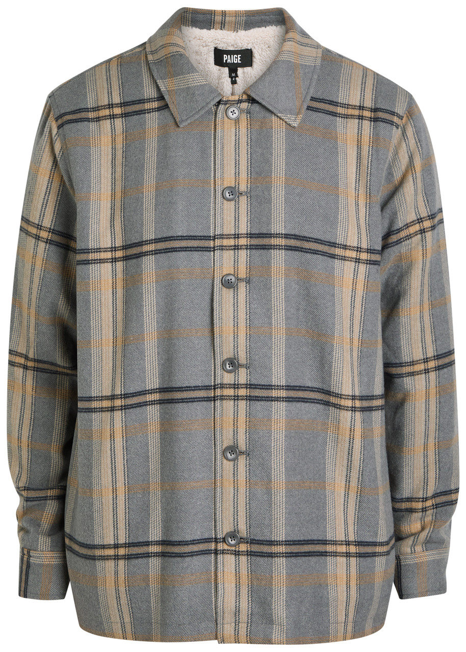 Paige Mens Telford Fleece-lined Woven Overshirt Jacket Blue Ash Plaid Xl In Gray