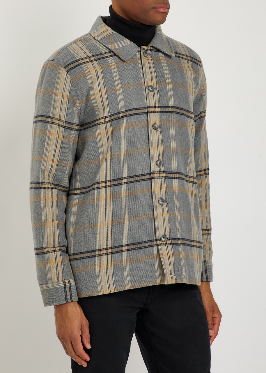 Paige Mens Telford Fleece-lined Woven Overshirt Jacket Blue Ash Plaid Xl In Gray
