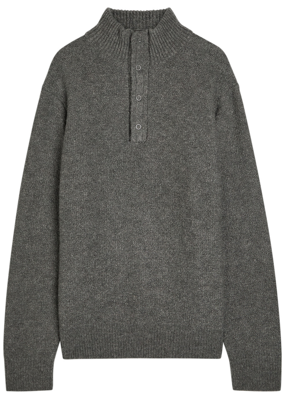 Paige Mens Kotoni Collared Merino-wool Blend Jumper Dark Grey In Gray