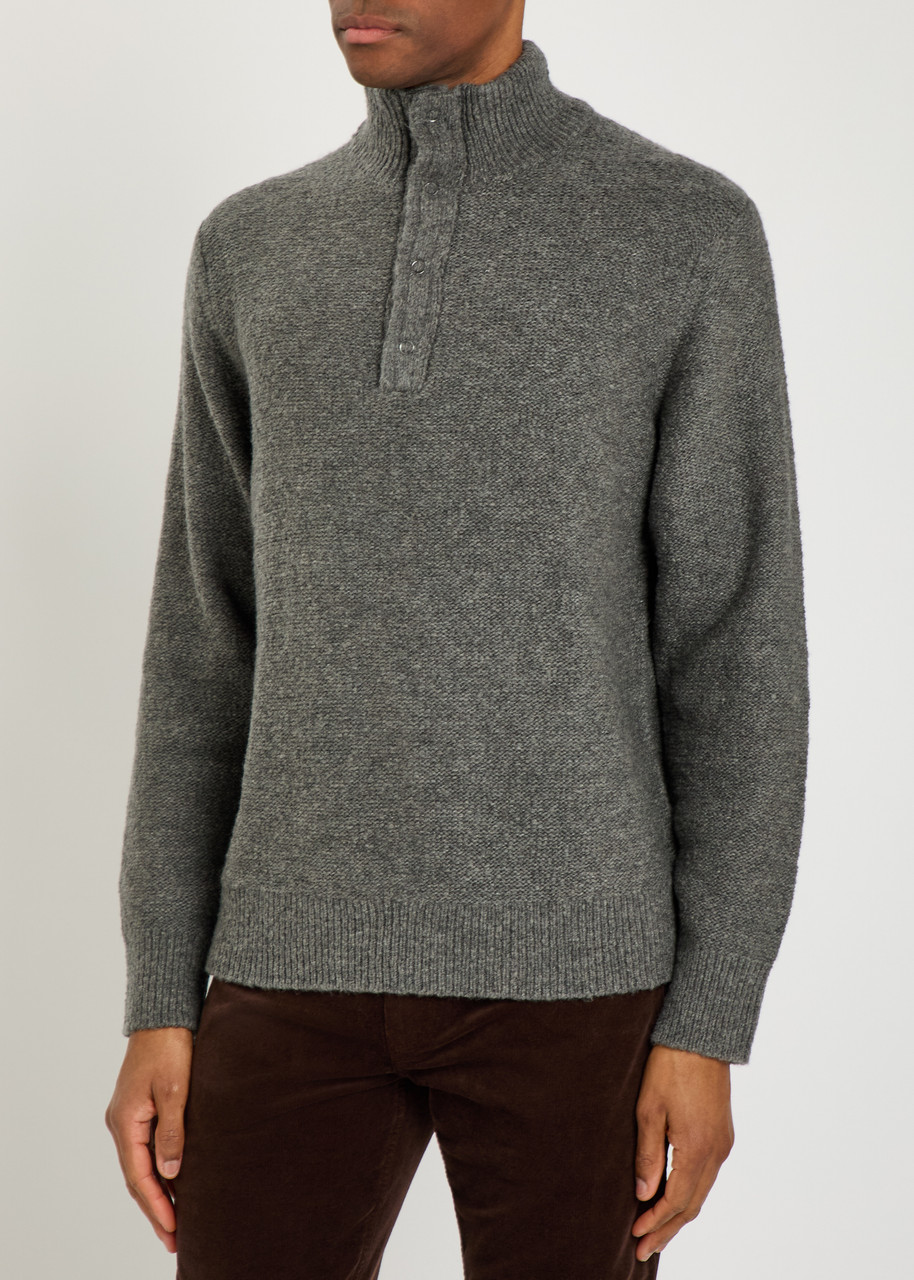 Paige Mens Kotoni Collared Merino-wool Blend Jumper Dark Grey In Gray