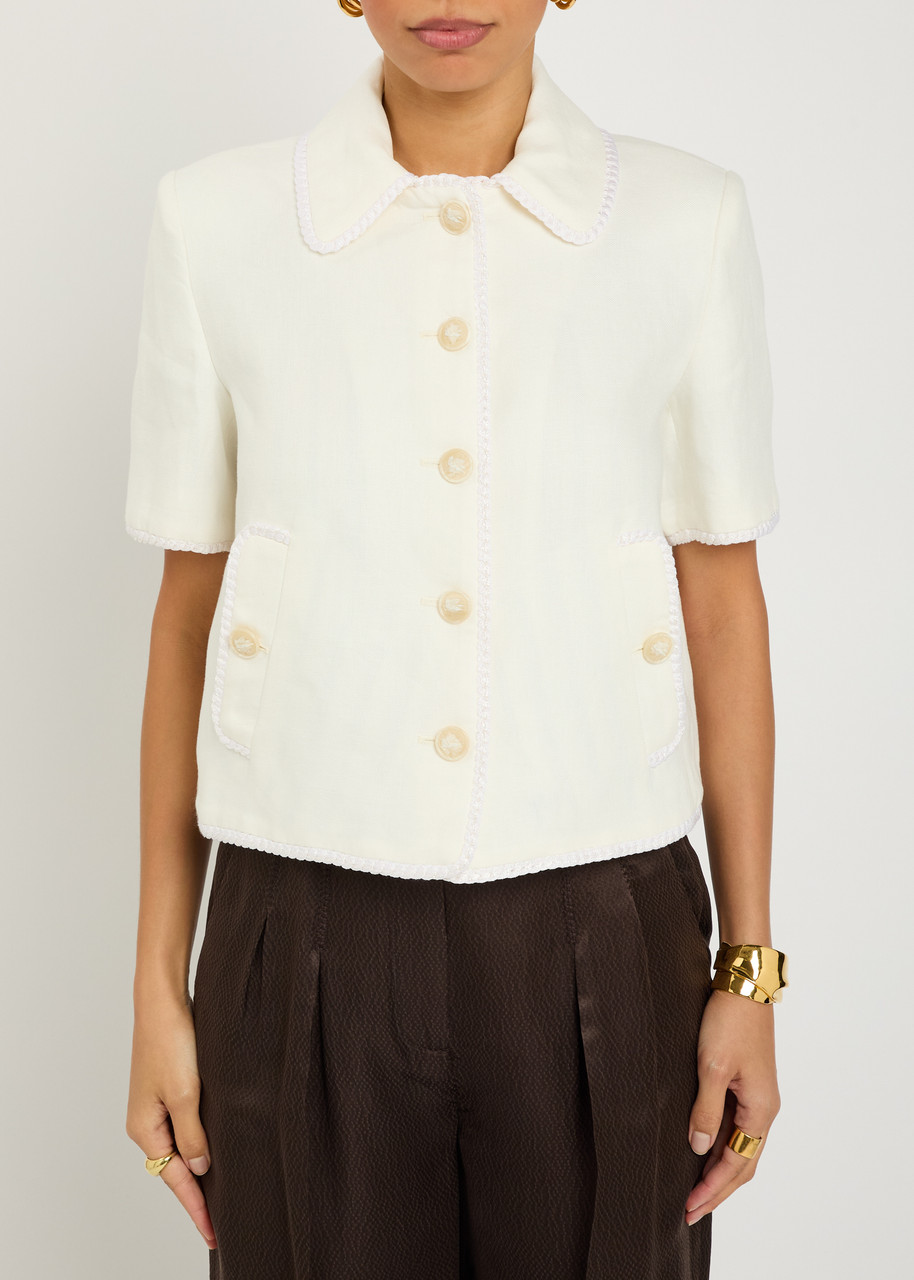 Etro Embroidered Linen Jacket In White