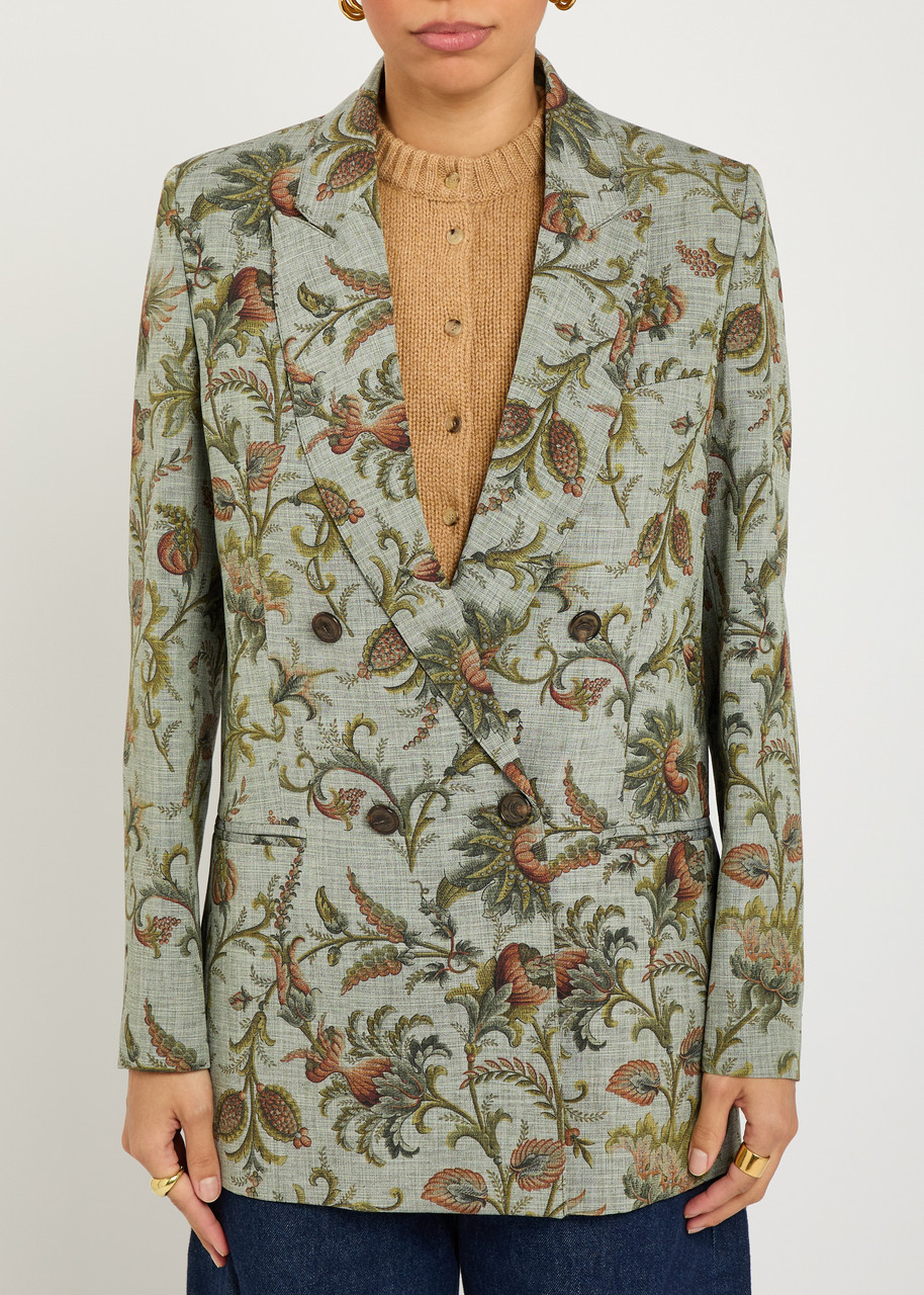 Etro Patterned Double-breasted Woven Blazer In Animal Print