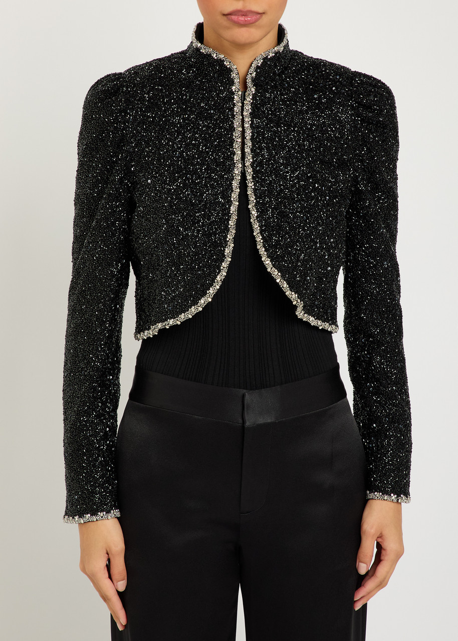 Alice And Olivia Alice + Olivia Ilaria Embellished Crepe Cropped Jacket In Multi