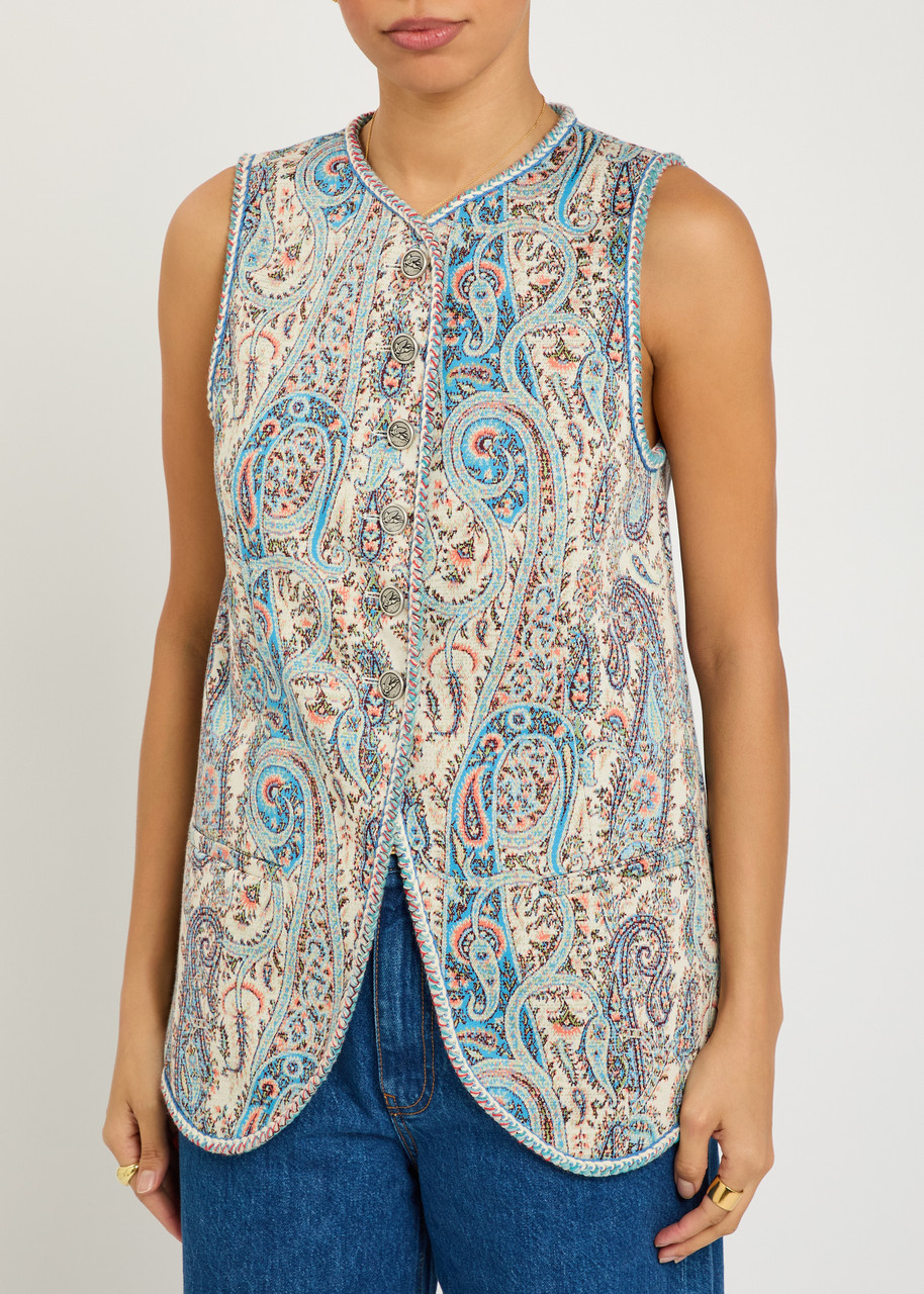 Etro Patterned-jacquard Cotton-blend Gilet In Transparent